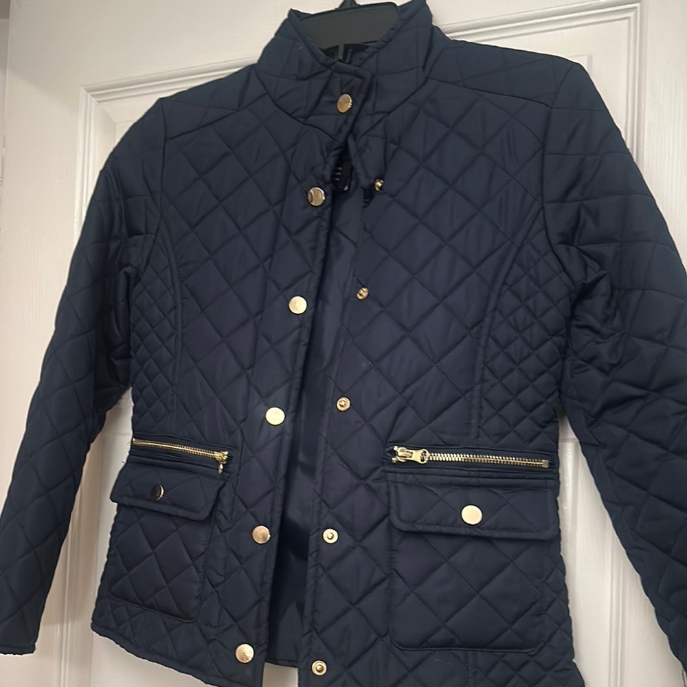 Navy Quilted Jacket with Gold Accents